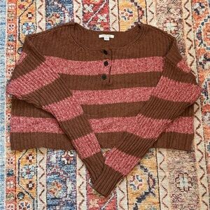 American Eagle Outfitters Brown and Pink Striped Sweater